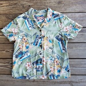 Caribbean Joe Vintage Let Go Tropical Short Sleeve Shirt Women's Large